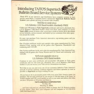 1980s Taito Supertech Bulletin Board Service System Flyer Vintage Arcade Promo